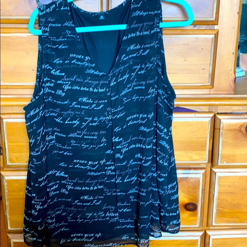 Black, sheer sleeveless print blouse